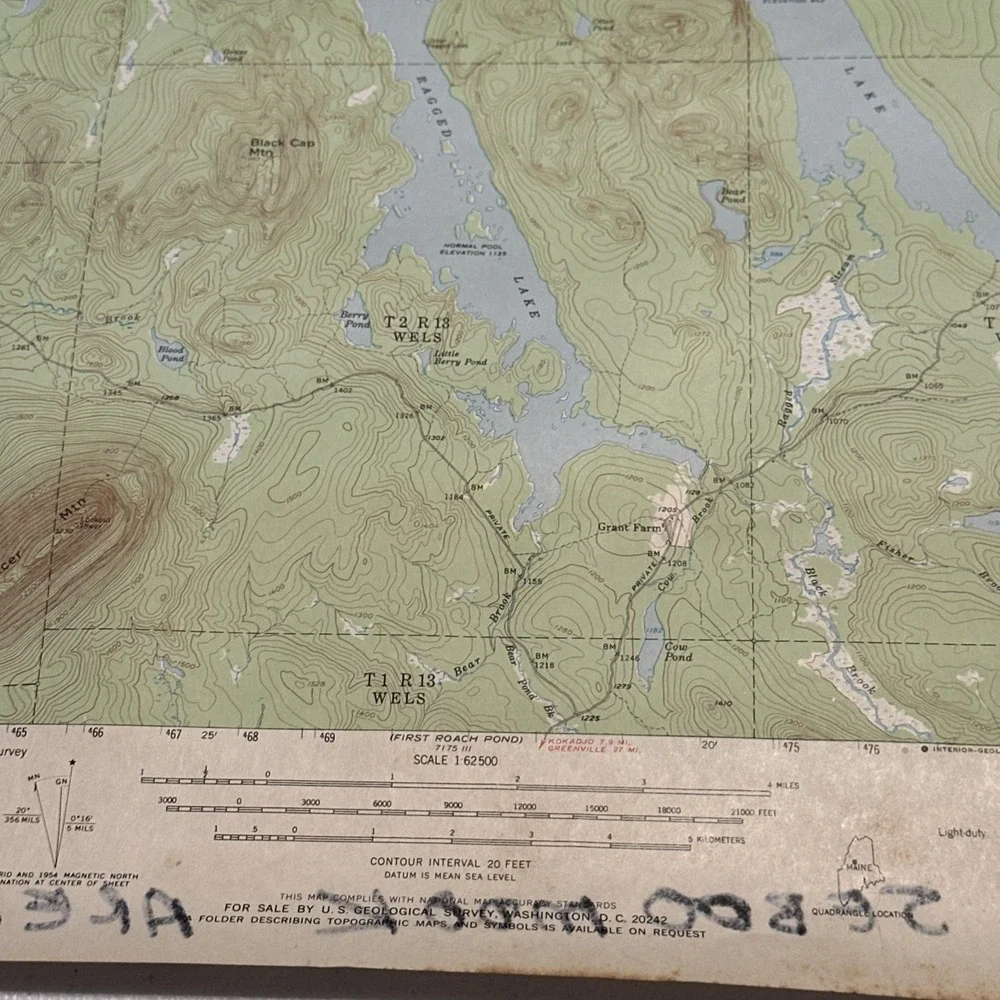 USGS PUBLIC UTILITIES COMM 1954 Ragged Lake, ME Quadrangle Piscataquis 1:625 MAP